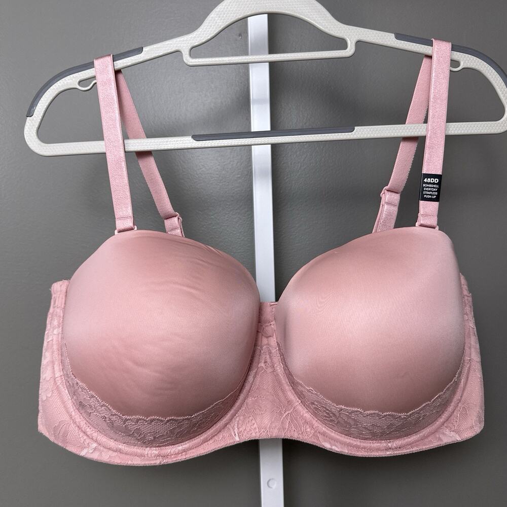 New Torrid Bra 48DD Strapless Push Up Lace Sling Straight Back Bra Pink NWT